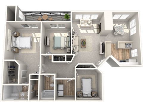 Floor plan for 3 beds, 2 baths, 1239 sqft